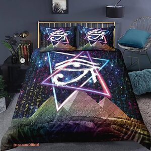 Egyptian Script 3pcs Comforter set Ancient Egypt Pyramids Cozy Bedding set Quilt For Kids Bedroom - King - Ettee