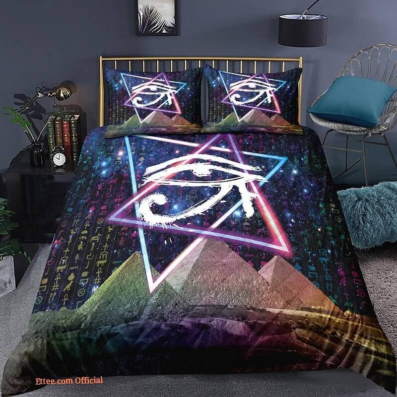 Egyptian Script 3pcs Comforter set Ancient Egypt Pyramids Cozy Bedding set Quilt For Kids Bedroom - King - Ettee
