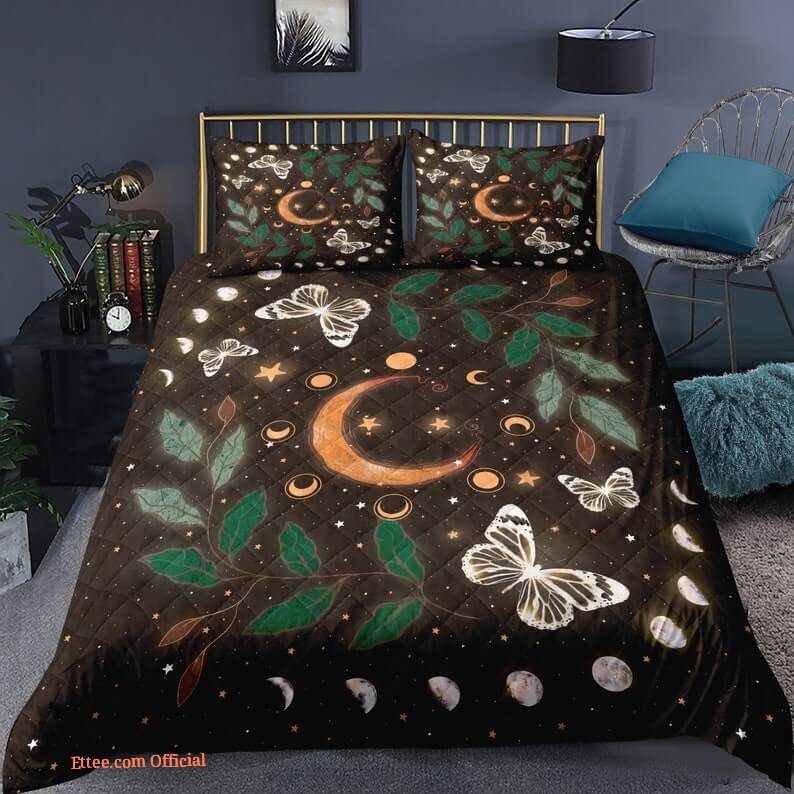 Floral Moon phase 3pcs Comforter set Butterfly Bedding Sun and Moon Quilt set For Bedroom