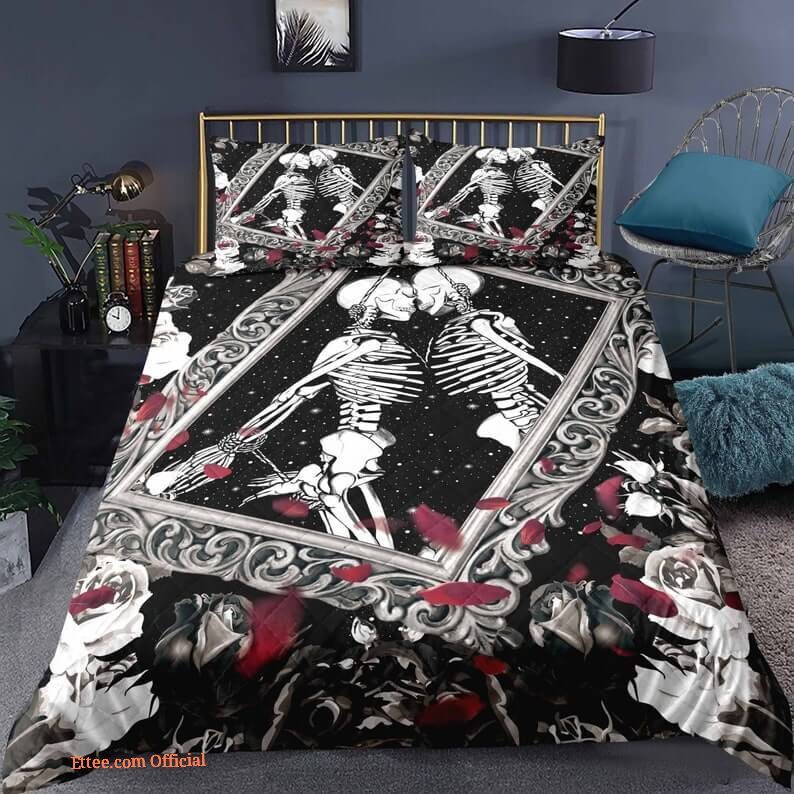 Skull lover 3pcs Comforter set Bedding set Black and White Quilt set For Bedroom