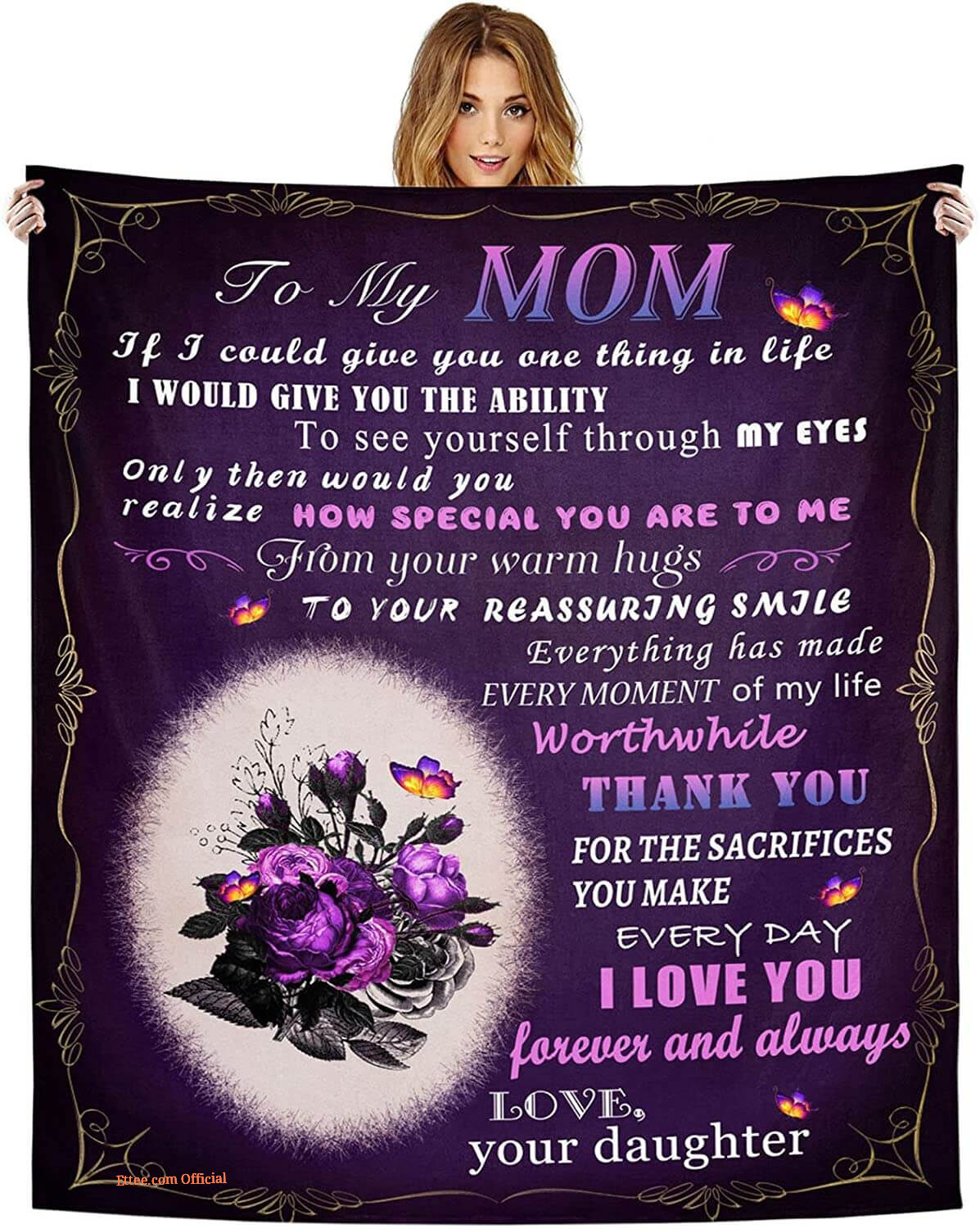 To My Mom Rose Throw Fleece Blanket Gift From Daughter Christmas Birthday Blanket To My Mom Rose Throw Fleece Blanket Gift From Daughter Christmas Birthday Blanket - Ettee - Birthday
