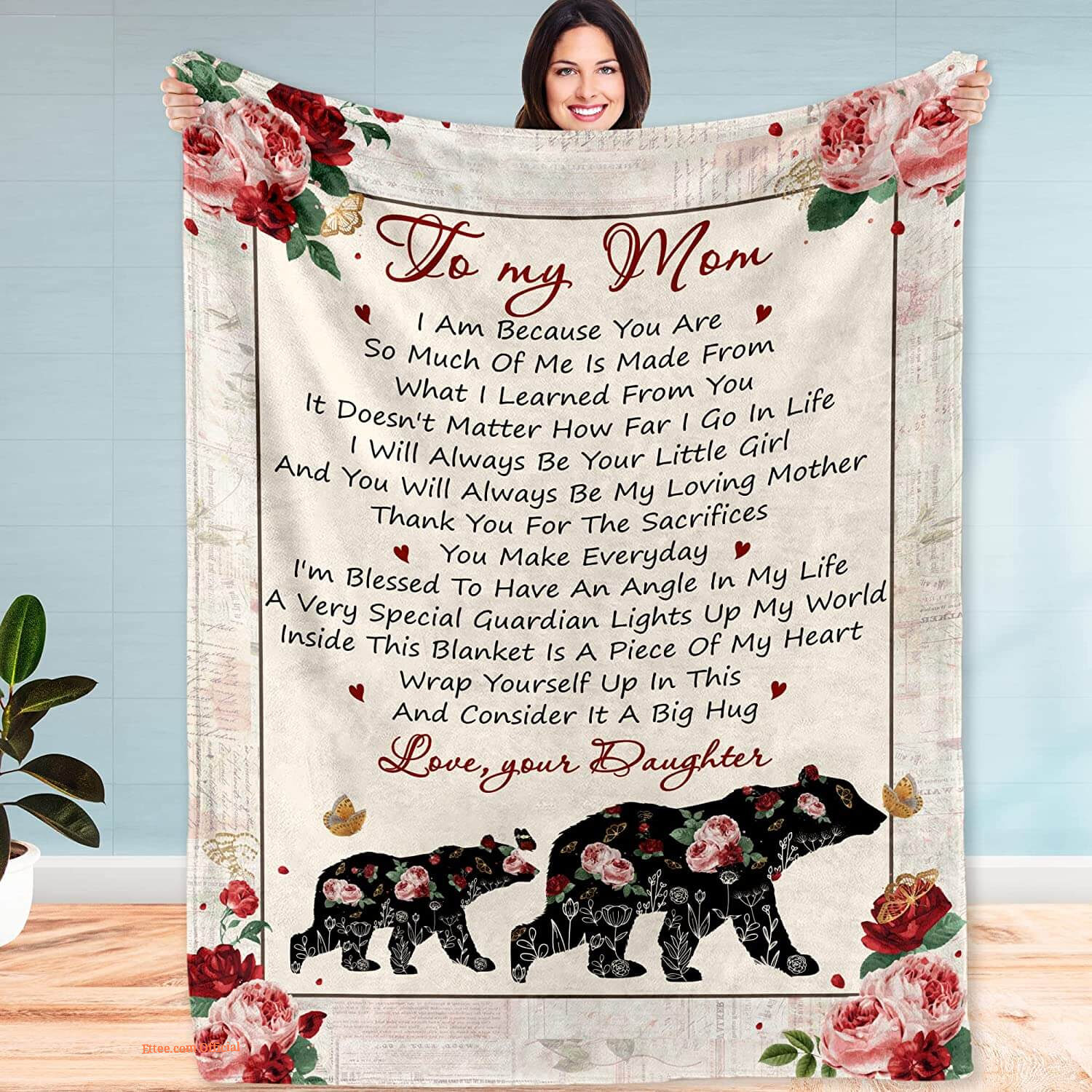 To My Mom Rose Throw Fleece Blanket Gift From Daughter Christmas Birthday Blanket - Ettee - Birthday