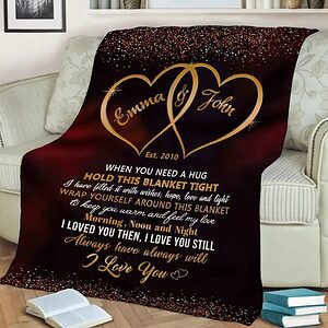 Two Heart Blanket For Couples.Gift For Anniversary.Fleece Blanket With Names & Est - Super King - Ettee
