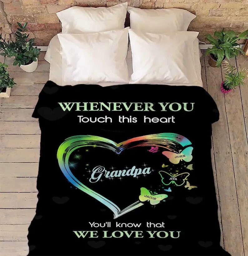 Butterfly Print Customized Blanket For NanaGrandmaGrandpa.Gift From GrandkidsCustom Gift For Nana