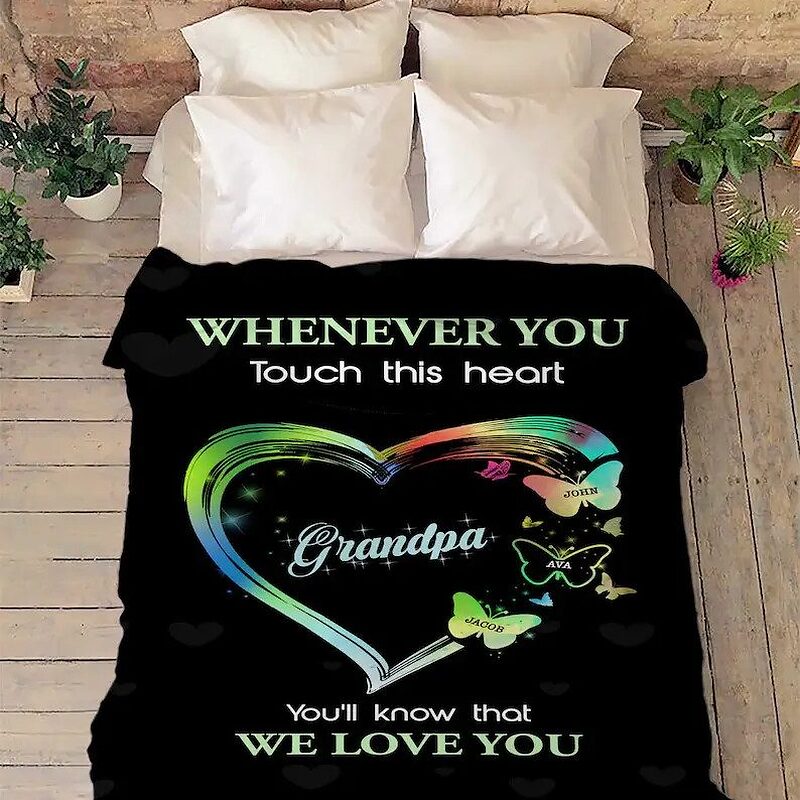 Butterfly Print Customized Blanket For NanaGrandmaGrandpa.Gift From GrandkidsCustom Gift For Nana - Super King - Ettee