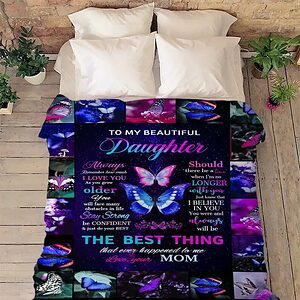 To My Daughter Quilt Blanket Gift For Daughter Gift For Christmas Butterfly Print Quilt Blanket For Girls Butterfly - Super King - Ettee