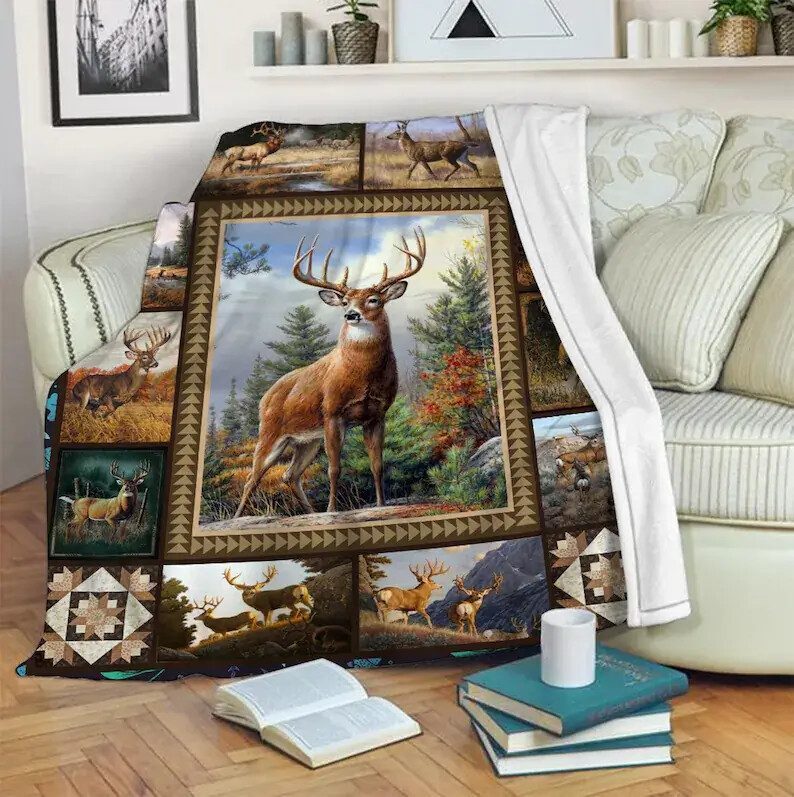 Deer Quilt Blanket Gift For Birthday.Special Blanket For Christmas.Blanket For Animal Lover