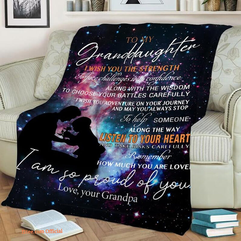 My Granddaughter I Wish You The Strength Love Your Grandpa Fleece Quilt Blanket - Super King - Ettee