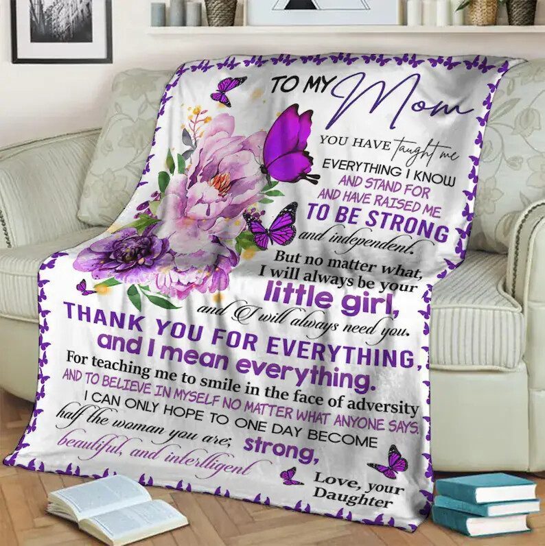 To My Mom Flower Butterfly Fleece Blanket.Mink Blanket.Sherpa Blanket.Anniversary Gift.Family Blanket Gift