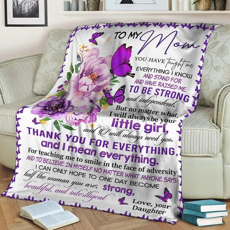 To My Mom Flower Butterfly Fleece Blanket.Mink Blanket.Sherpa Blanket.Anniversary Gift.Family Blanket Gift - Super King - Ettee