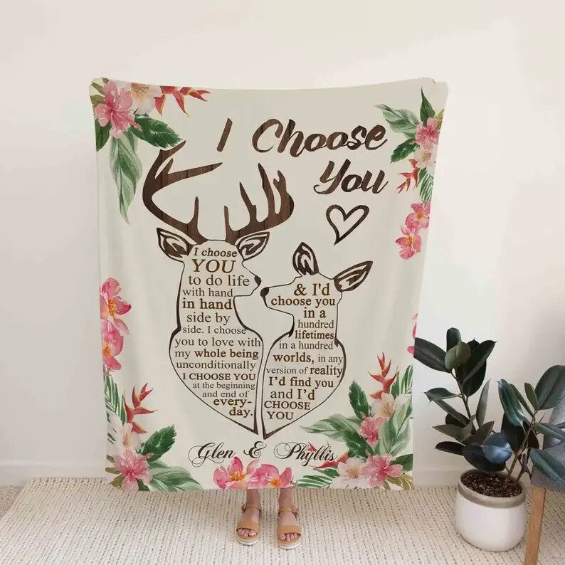 I Choose You Blanket Couple Hunter Blanket.Anniversary Wedding Blanket.Anniversary Gift.Valentine Gift