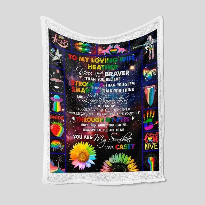 To My Wife Blanket. LGBT Blanket.Rainbow Pride Blanket.Family Blanket