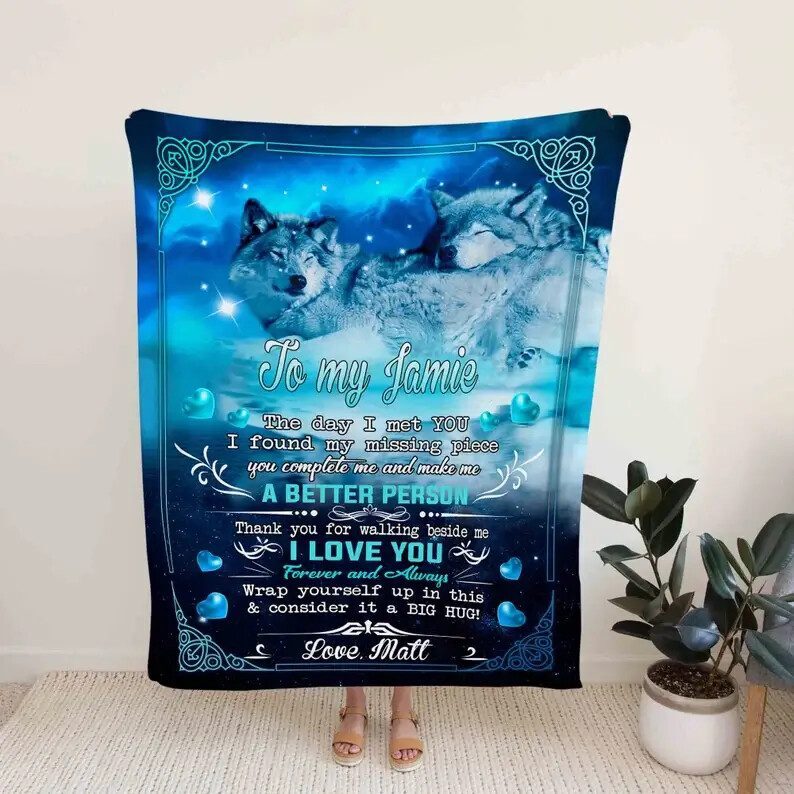 Wolf Blanket.Winter Blanket.Heart Blanket.Family Blanket.Gift Blanket