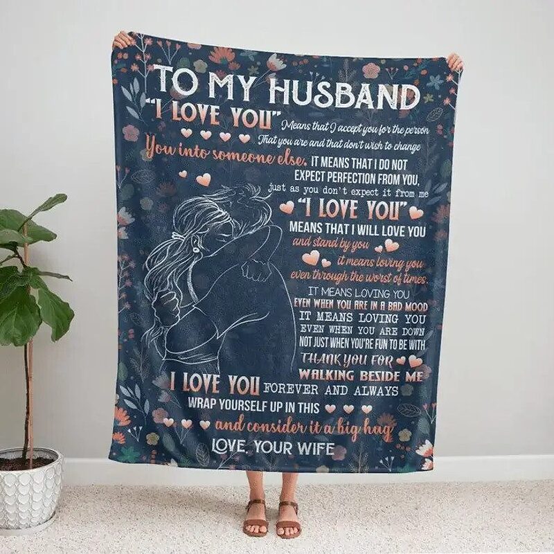 Blankets For Husband.Special Blanket.To My Husband.I Love You Sherpa Fleece Quilt Blanket - Super King - Ettee