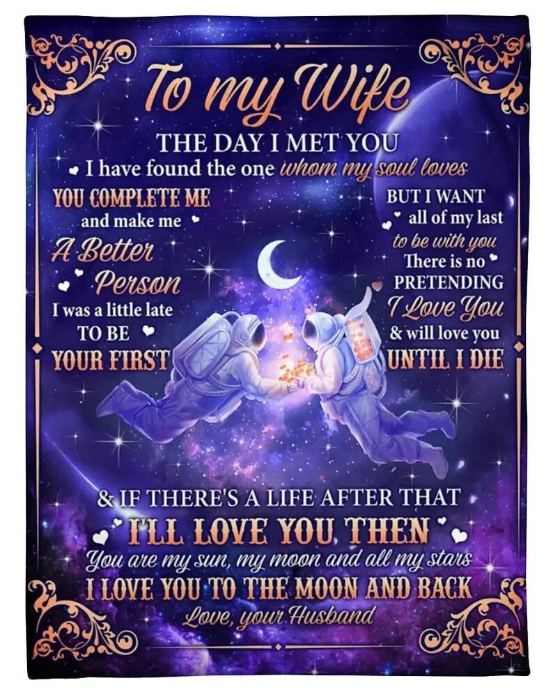 Quilt Blankets For Wife.Husband To Wife Astronaut I Love You To The Moon And Back Fleece Quilt Blanket
