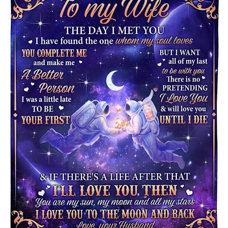 Quilt Blankets For Wife.Husband To Wife Astronaut I Love You To The Moon And Back Fleece Quilt Blanket - Super King - Ettee
