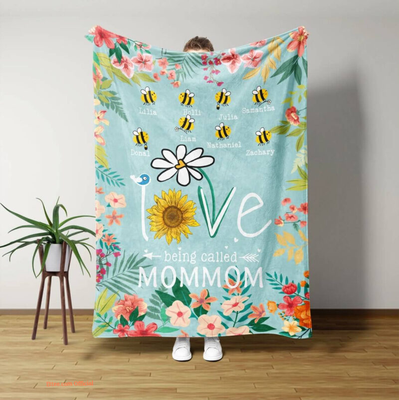 Love Being Called Mommom Blanket.Bee Blanket.Sunflower Blanket.Family Quilt Blanket