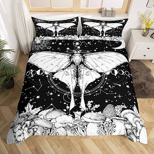 Black White Moth Psychedelic Hippie Bedding Set - King - Ettee