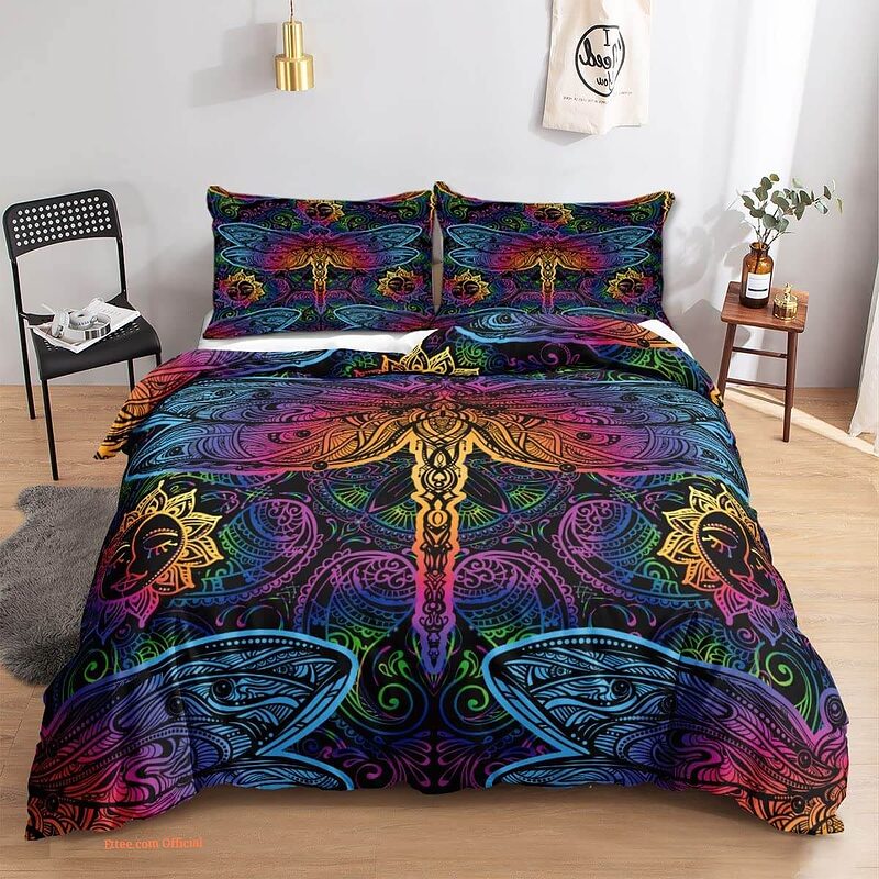 Bohemian Dragonfly Mandala Paisley 3 Piece Bedding Set - King - Ettee