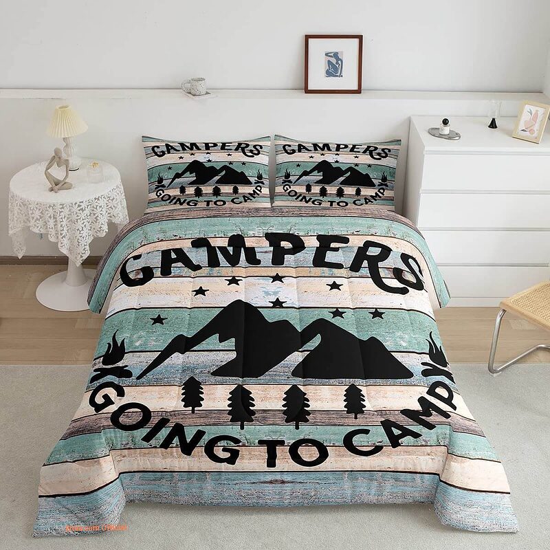 Camper Bedding Set Happy Camping Comforter Set Camping Car - King - Ettee