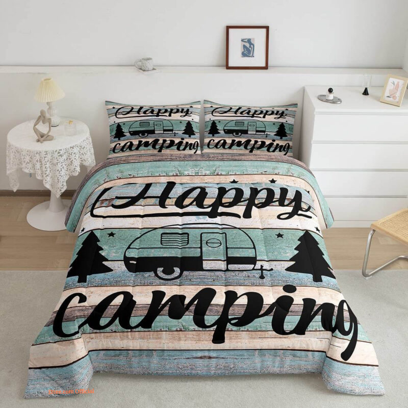 Camper Comforter King Size Happy Camping Bedding Set