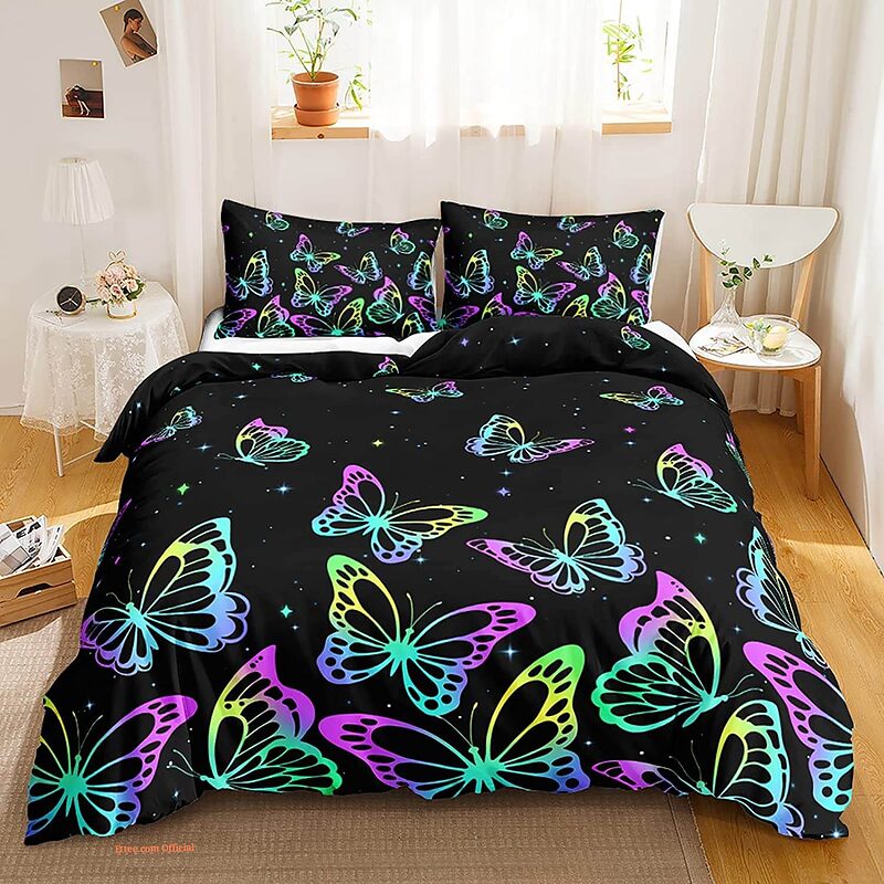 Colorful Butterfly Purple Butterfly 3 Piece Bedding Set - King - Ettee