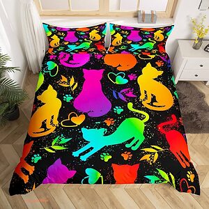 Colorful Cats Bedding Set Bright Color Pet Cat - King - Ettee