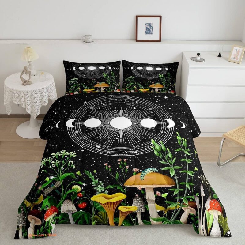 Cute Mushroom Comforter Set Sun and Moon All Season Bedding Set