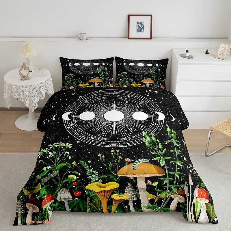 Cute Mushroom Comforter Set Sun and Moon All Season Bedding Set - King - Ettee