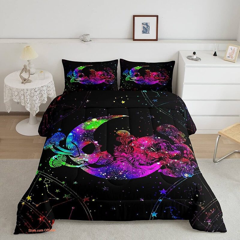 Death Skull Comforter Set Full Moon and Stars Bedding Set - King - Ettee