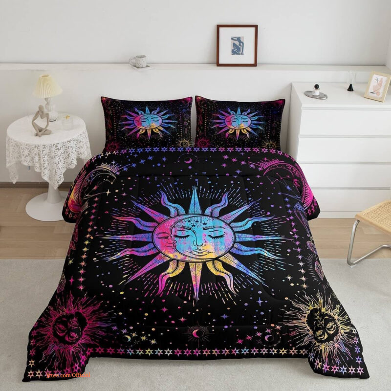 Sun Moon Comforter Boho Hippie Bedding Set. Luxurious Smooth And Durable