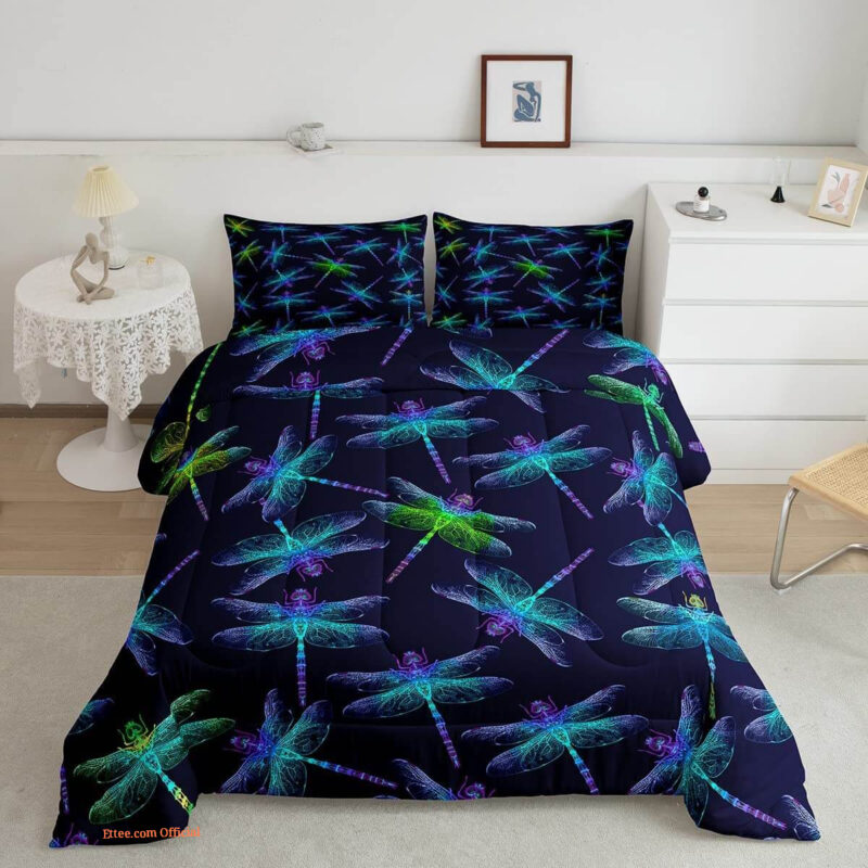 Dragonfly Full Comforter Set Neon Animal Theme Bedding Set