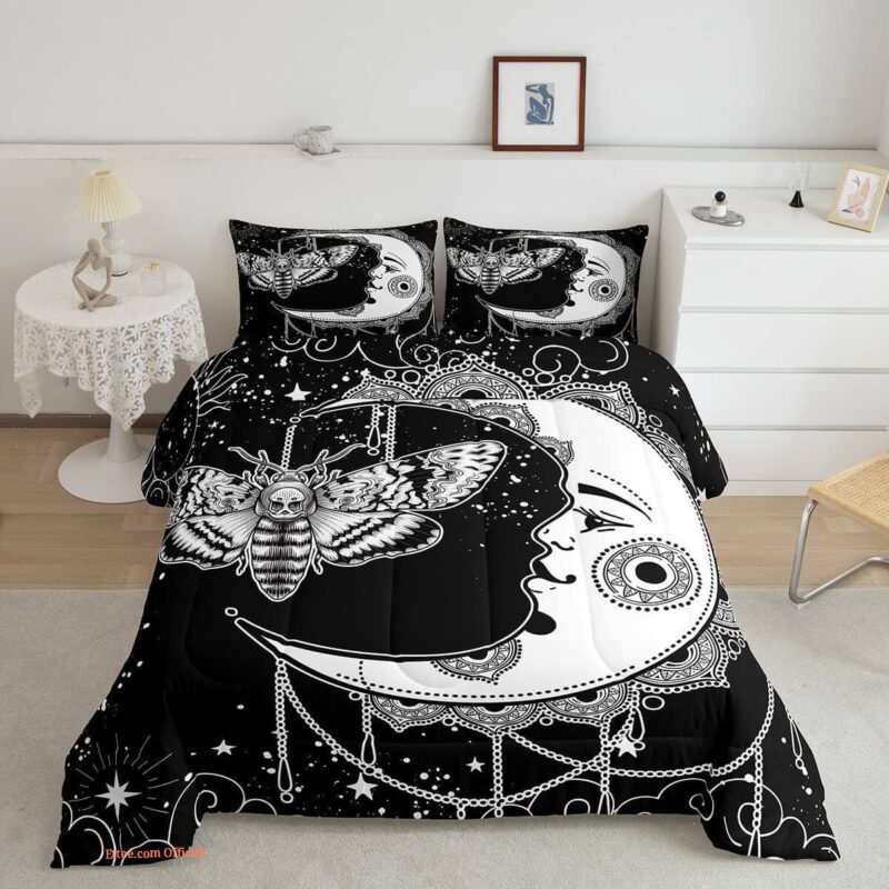 Moth Back And White Bedding Set. Luxurious Smooth And Durable. Lightweight And Smooth Comfort