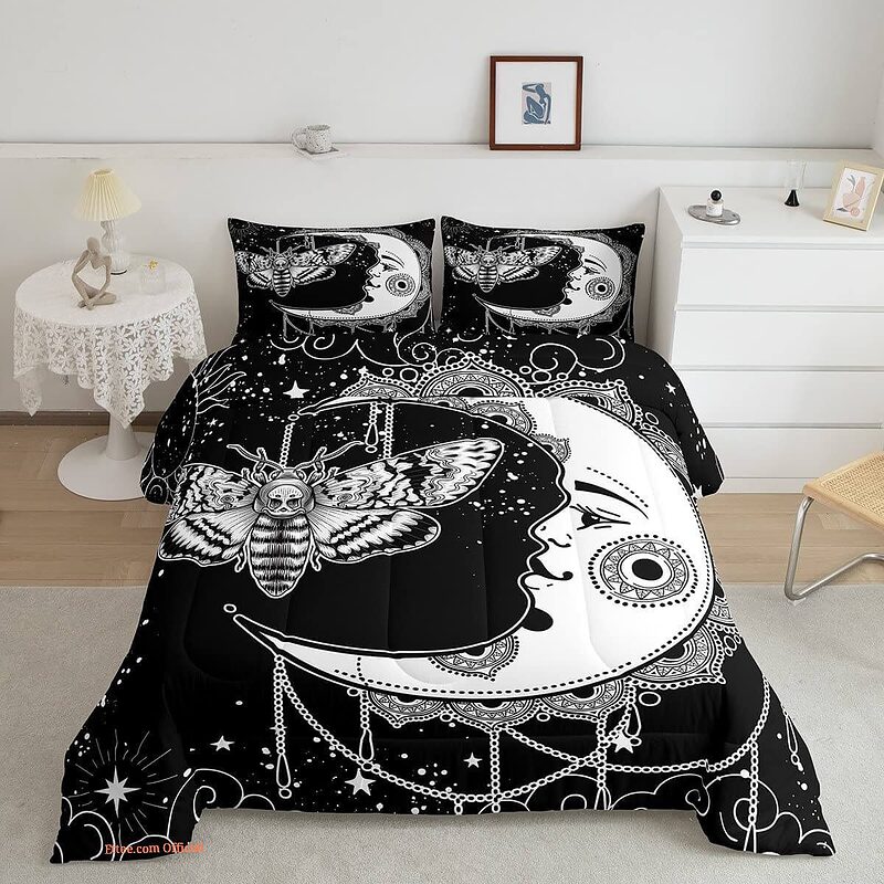 Moth Back And White Bedding Set. Luxurious Smooth And Durable. Lightweight And Smooth Comfort - King - Ettee