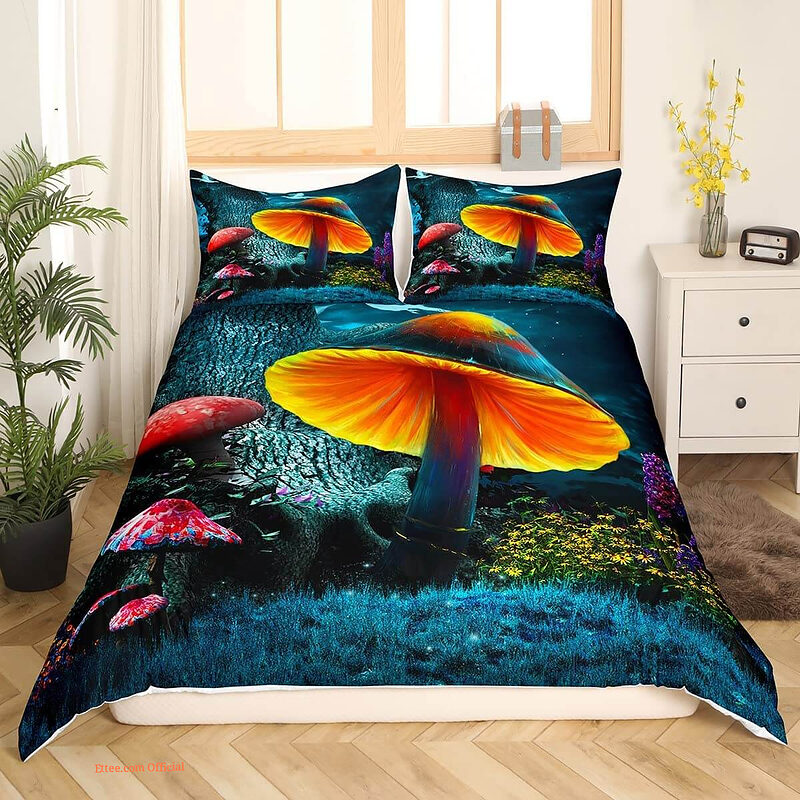 Feelyou Mushroom Botanical Plants Bedding Set. Luxurious Smooth And Durable - King - Ettee