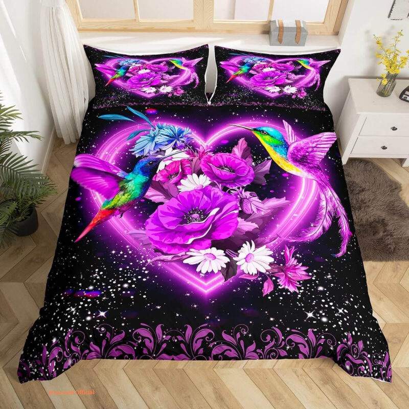 Hummingbird Bedding Set Heart Love Tropical Birds Comforter