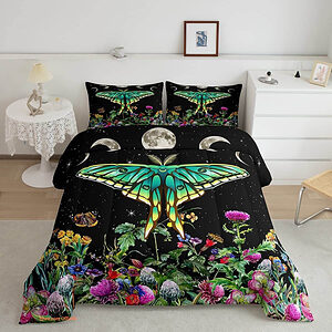 Moon Comforter Colorful Floral Butterfly Bedding Set - King - Ettee