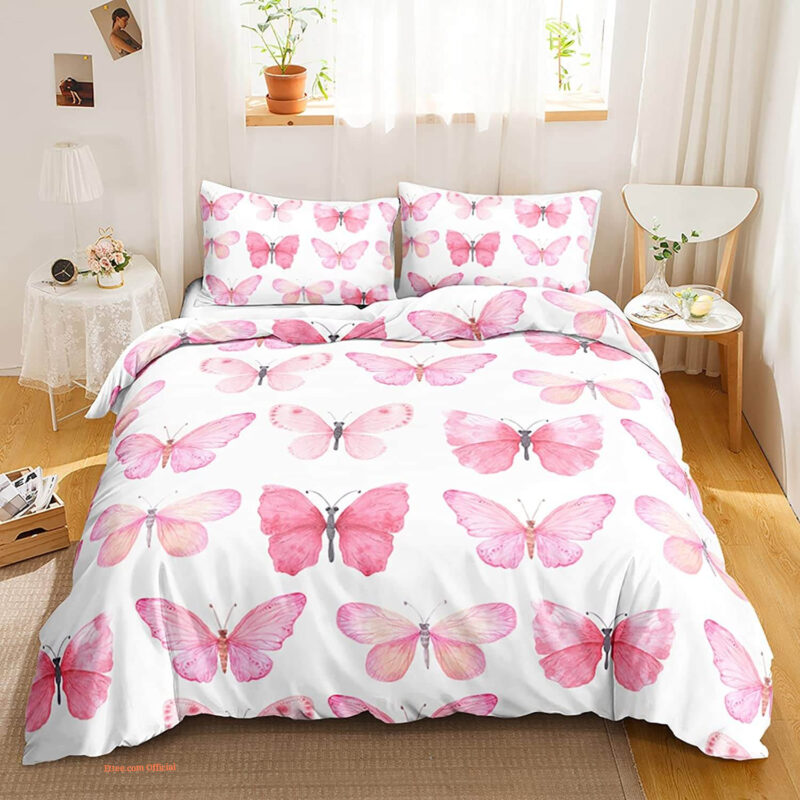 Pink Butterfly for Girl 3 Piece Bedding Set. Luxurious Smooth And Durable