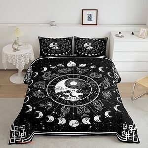 Sun and Moon Comforter Set Full Twelve Constellations Zodiac Bedding Set - King - Ettee