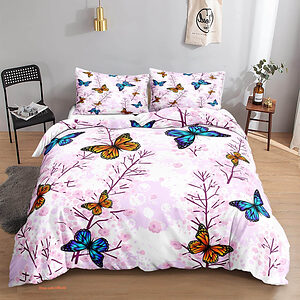 Butterfly Color Pink Bedding Set. Luxurious Smooth And Durable - King - Ettee
