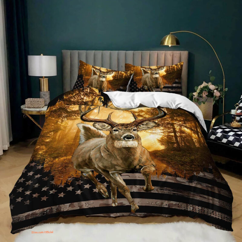 Deer Hunting American Flag Deer Bedding Set