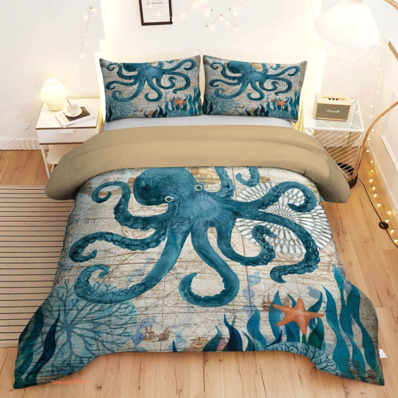 Ocean Comforter Set Queen Size Kids Octopus Bedding Set