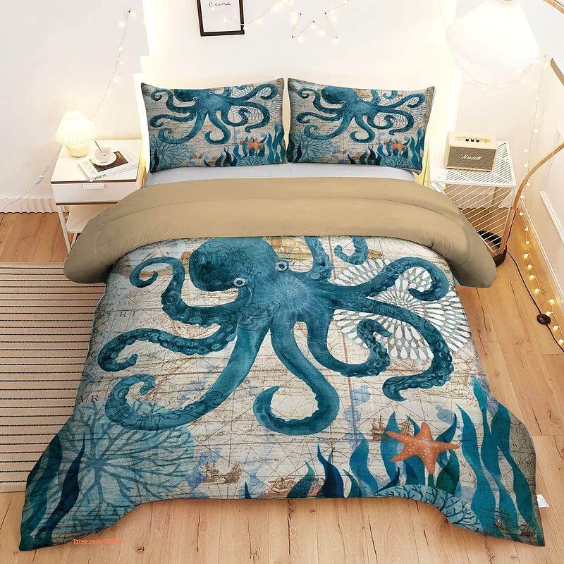 Ocean Comforter Set Queen Size Kids Octopus Bedding Set - King - Ettee