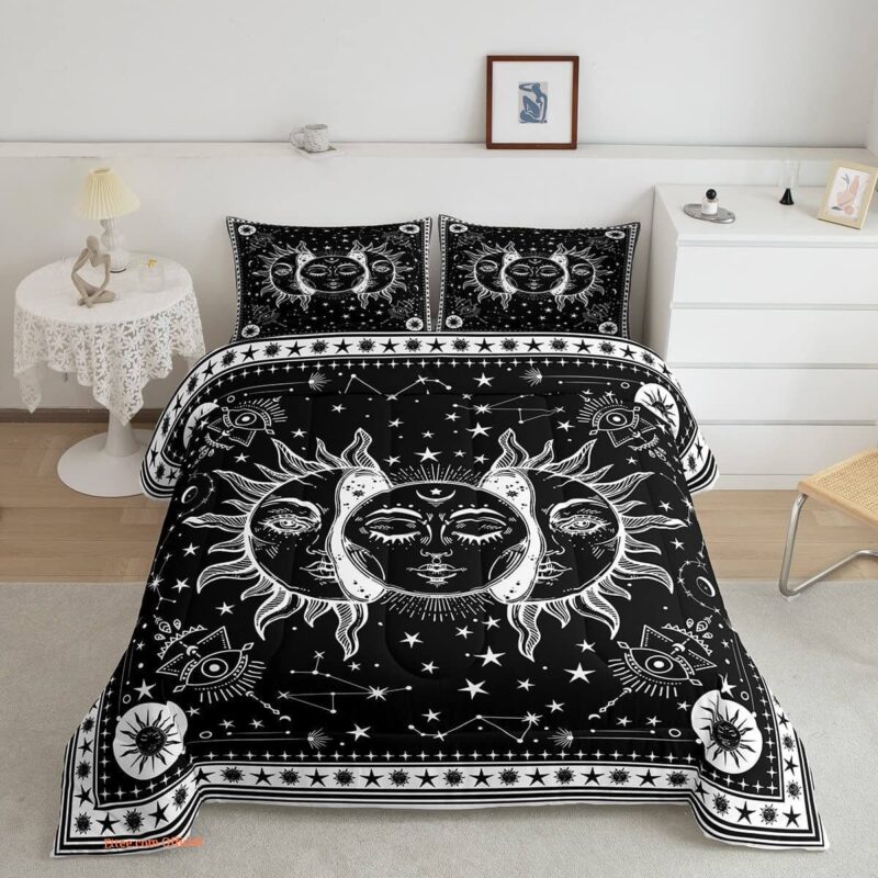 Sun and Moon Comforter Set Psychedelic Mystic Galaxy Bedding Set