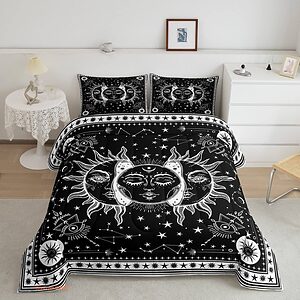 Sun and Moon Comforter Set Psychedelic Mystic Galaxy Bedding Set - King - Ettee