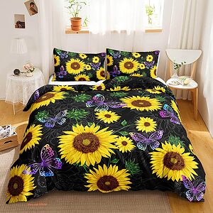 Sunflower for Girls Kids Purple Butterfly Bedding Set - King - Ettee