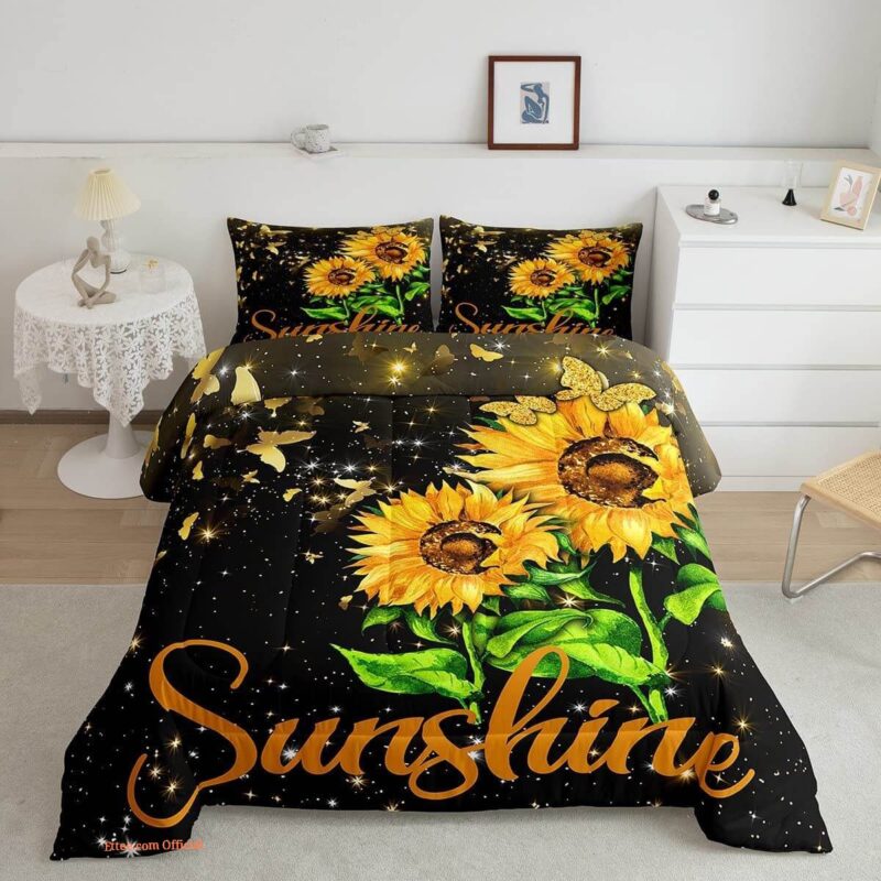 Sunflowers Yellow Color Bedding Set. Comforter Cover w Pillowcases