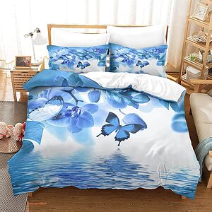Blue Quilt Butterfly Tree Bedding Set. Smooth And Durable. Close Stitching - King - Ettee