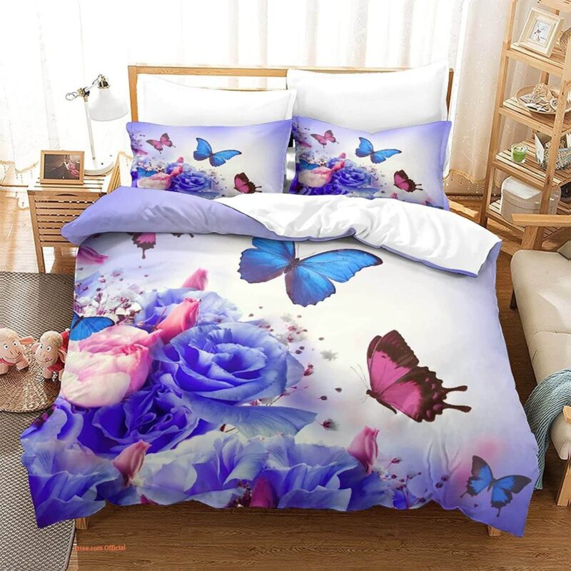 Blue Quilt Set Double 3 Piece Butterfly Tree Bedding Set