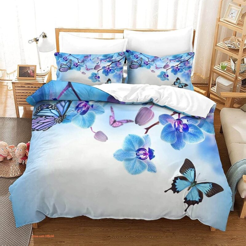 Butterfly Watercolor Blue Butterfly Plum Branch Bedding Set